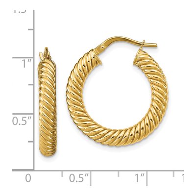 14K Yellow Gold 25mm Textured Hoop Earrings – view 5