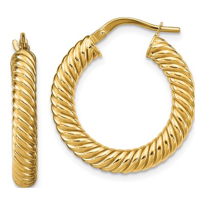 14K Yellow Gold 25mm Textured Hoop Earrings