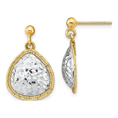 14K Two-Tone Gold Teardrop Dangle Earrings