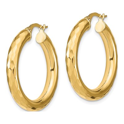 14K Yellow Gold 26mm Diamond-Cut Hoop Earrings – view 3