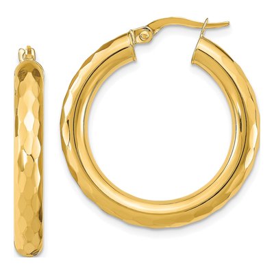 14K Yellow Gold 26mm Diamond-Cut Hoop Earrings