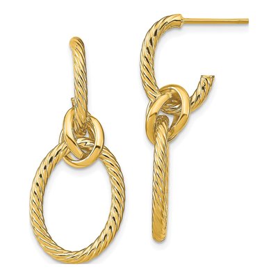 14K Yellow Gold Textured Dangle Earrings