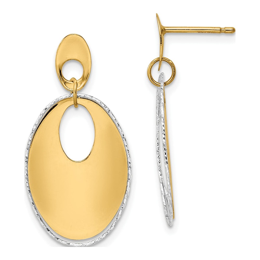 14K Two-Tone Gold Textured Dangle Earrings