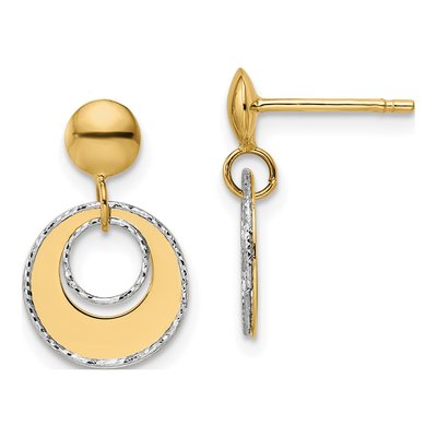 14K Two-Tone Gold Textured Dangle Earrings