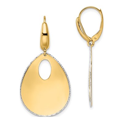 14K Two-Tone Gold Textured Leverback Earrings