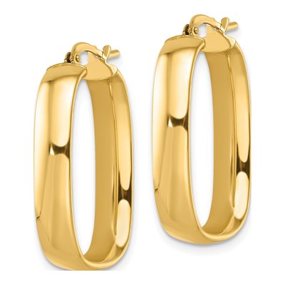 14K Yellow Gold Squared Oval Hoop Earrings – view 3