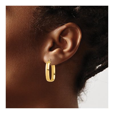 14K Yellow Gold Squared Oval Hoop Earrings – view 4
