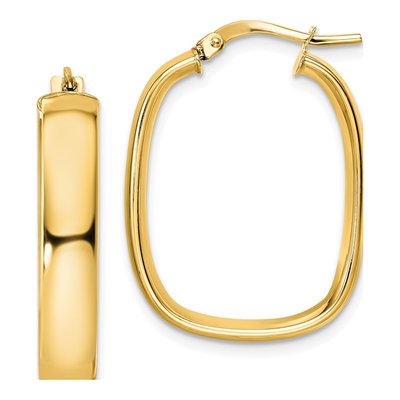 14K Yellow Gold Squared Oval Hoop Earrings