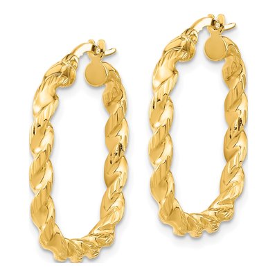 14K Yellow Gold 25mm Twisted Square Hoop Earrings – view 3