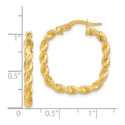 14K Yellow Gold 25mm Twisted Square Hoop Earrings – view 5