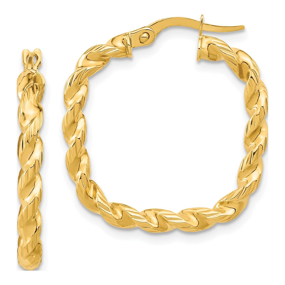 14K Yellow Gold 25mm Twisted Square Hoop Earrings