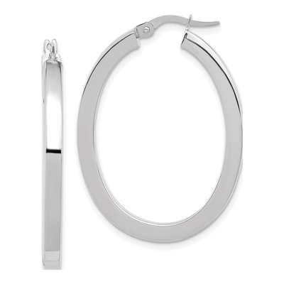 14K White Gold 38mm Oval Hoop Earrings