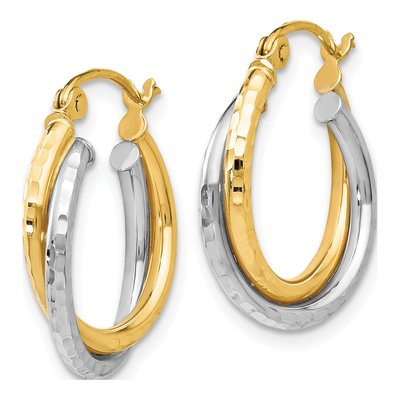 14K Two-Tone Gold 16mm Diamond-Cut Bypass Hoop Earrings – view 3