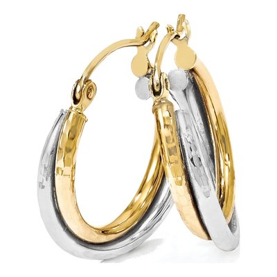 14K Two-Tone Gold 16mm Diamond-Cut Bypass Hoop Earrings – view 6