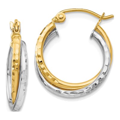14K Two-Tone Gold 16mm Diamond-Cut Bypass Hoop Earrings