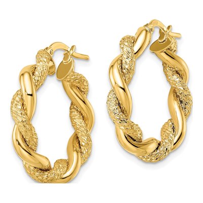 14K Yellow Gold 25mm Diamond-Cut Twisted Hoop Earrings – view 3