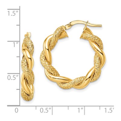 14K Yellow Gold 25mm Diamond-Cut Twisted Hoop Earrings – view 5