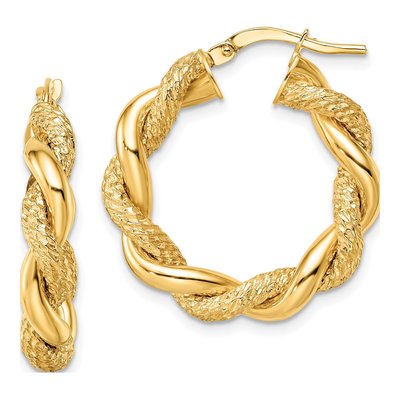 14K Yellow Gold 25mm Diamond-Cut Twisted Hoop Earrings