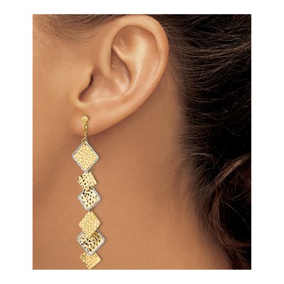 14K Two-Tone Gold Diamond-Cut Dangle Earrings – view 4