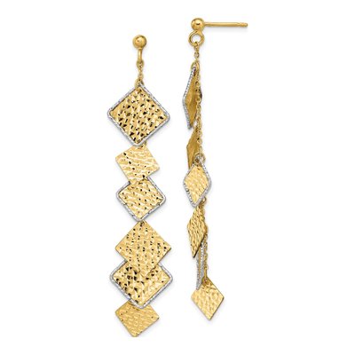 14K Two-Tone Gold Diamond-Cut Dangle Earrings