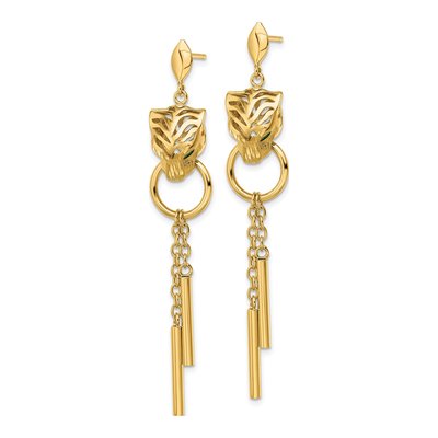 14K Yellow Gold Green Enamel Tiger Dangle Earrings – view 3