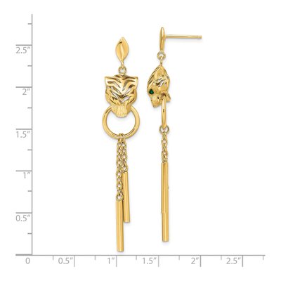 14K Yellow Gold Green Enamel Tiger Dangle Earrings – view 5