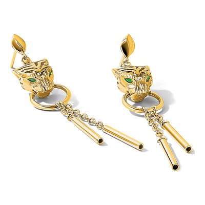 14K Yellow Gold Green Enamel Tiger Dangle Earrings – view 6
