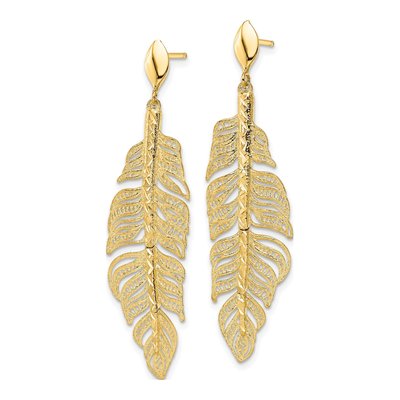 14K Yellow Gold Textured Leaf Dangle Earrings – view 3