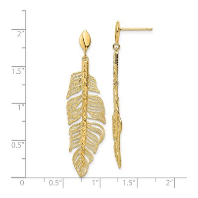 14K Yellow Gold Textured Leaf Dangle Earrings – view 5