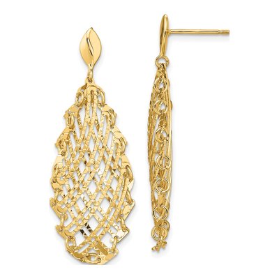 14K Yellow Gold Diamond-Cut Dangle Earrings