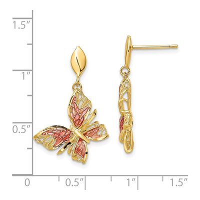 14K Yellow Gold Pink Enamel Butterfly Dangle Earrings – view 5