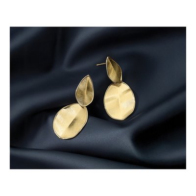 14K Yellow Gold Textured Dangle Earrings – view 6