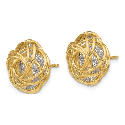 14K Two-Tone Gold Love Knot Stud Earrings – view 3