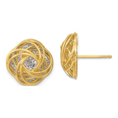 14K Two-Tone Gold Love Knot Stud Earrings