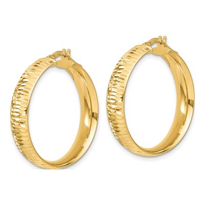 14K Yellow Gold 30mm Diamond-Cut Round Hoop Earrings – view 3