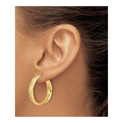 14K Yellow Gold 30mm Diamond-Cut Round Hoop Earrings – view 4