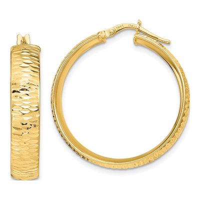 14K Yellow Gold 30mm Diamond-Cut Round Hoop Earrings