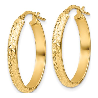 14K Yellow Gold 27mm Diamond-Cut Oval Hoop Earrings – view 3