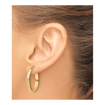 14K Yellow Gold 27mm Diamond-Cut Oval Hoop Earrings – view 4