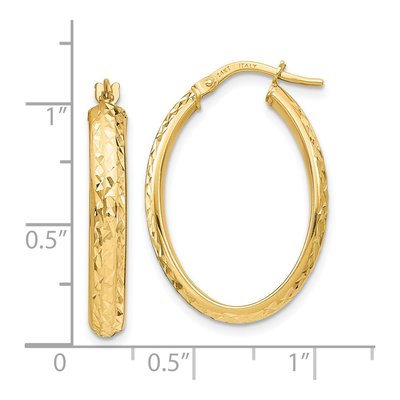 14K Yellow Gold 27mm Diamond-Cut Oval Hoop Earrings – view 5
