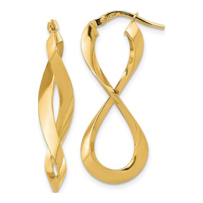 14K Yellow Gold 14mm Left Right Eternity Hoop Earrings