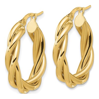 14K Yellow Gold Twisted Oval Hoop Earrings – view 3