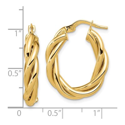 14K Yellow Gold Twisted Oval Hoop Earrings – view 5
