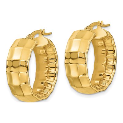 14K Yellow Gold Textured Oval Hoop Earrings – view 3