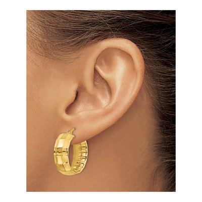 14K Yellow Gold Textured Oval Hoop Earrings – view 4