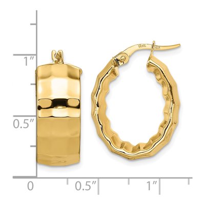 14K Yellow Gold Textured Oval Hoop Earrings – view 5