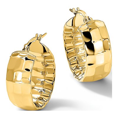 14K Yellow Gold Textured Oval Hoop Earrings – view 6