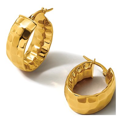 14K Yellow Gold Textured Oval Hoop Earrings – view 7