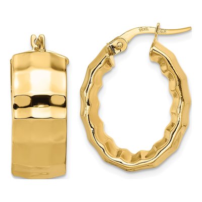 14K Yellow Gold Textured Oval Hoop Earrings
