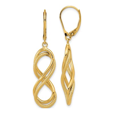 14K Yellow Gold Infinity Leverback Earrings